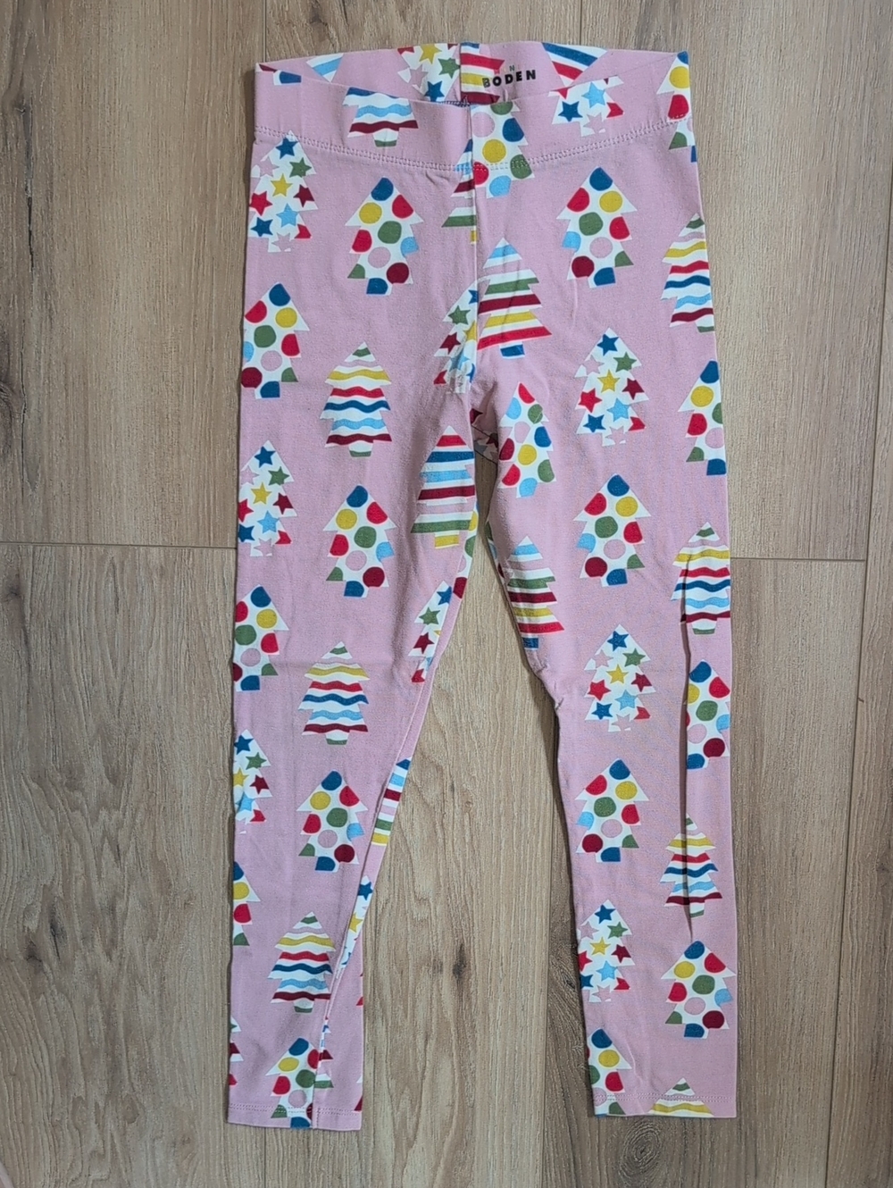 Mini Boden Pink Leggings with Colorful Tree Motif